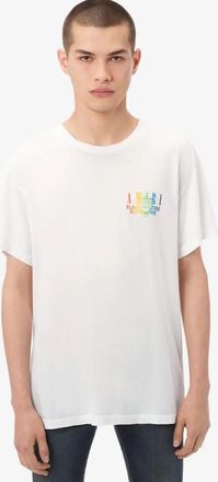 Amiri Mens Rainbow Printed T-Shirt in White Cotton - Size Medium