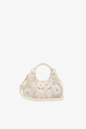 Ganni White Mini Hobo Bag in Crochet
