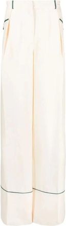 Bally Wide Trousers, female, Beige, 2XL, Silk Pyjama Trousers with Piping Detailing