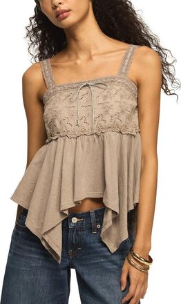 Lucky Brand Eyelet Yoke Handkerchief Hem Tank in Sphinx at Nordstrom, Size X-Large