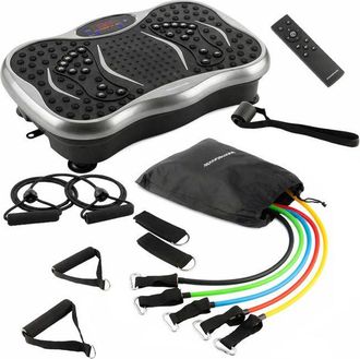 InnovaGoods Pack Fitness - Innovagoods - Vivflow - Plataforma Vibrante Bluetooth Con Altavoz - 99 Niveles - Bandas De Resistencia 5 Piezas