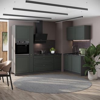 Vicco Cocina Fame-line, Verde Dorado Casa De Campo/antracita, 220 X 120 Cm, Et Antracita, Vicco