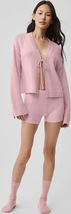 Alo | Wool Cashmere Ribbed Noble Short in Vintage Pink, Size: Medium