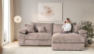 HOME AFFAIRE Ecksofa »Soft&Cosy XXL L-Form, B: 303 cm« Mega-Sofa, Cord oder Chenille-Struktur, mit Federkern & 4 Zierkissen