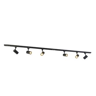 QAZQA Moderno Sistema De Iluminaci&oacute;n De Riel Moderno Con 6 Focos Negros Monof&aacute;sicos 200 Cm - Iconic Jeana Acero Alargada /redonda Adecuado Para Led Max. 6 X