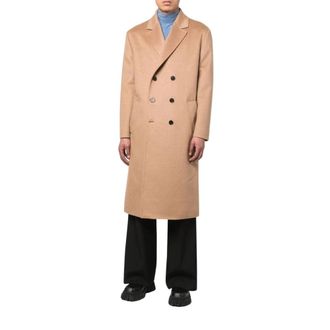 Valentino Double-Breasted Wool Blend Coat - Heren - Mantel - Bruin - M - Wol - Jassen