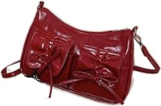 Generic Pu Leather Ruched Crossbody Bag, Women Ruched Drawstring Strap Underarm Bag Simple Handbag(Red)
