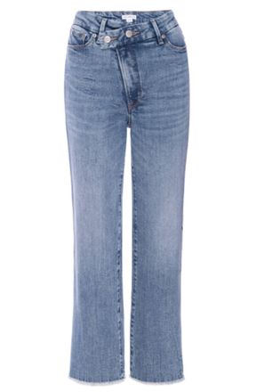 Good American Womens Straight Leg Crossover Waistband Jeans In Light Blue