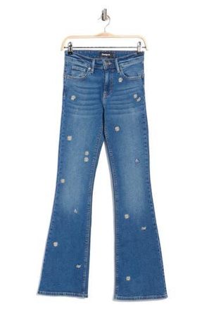 Desigual Floral Embroidered Flare Leg Jeans in Medium Blue at Nordstrom Rack, Size 36