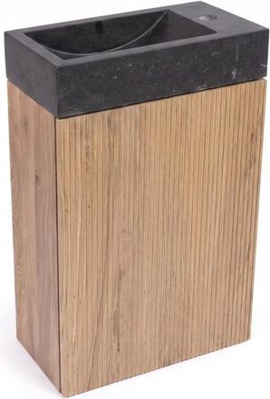 Saniclass Holz Atelier Toiletmeubelset - 40x60.5cm - 1 deur - fontein natuursteen donker - kraangat rechts - eiken natural