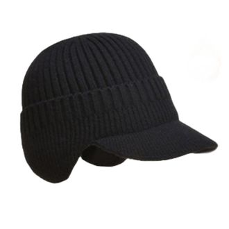 Generic Elastic Warm Ear Protection Knitted Hat, Knit Baseball Cap with Brim Knit Cuff Beanie Ear Warmers for Men (Black,M)