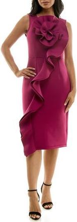 Nina Leonard Oversize Rosette Ruffle Sheath Dress in Sangria at Nordstrom Rack, Size Medium