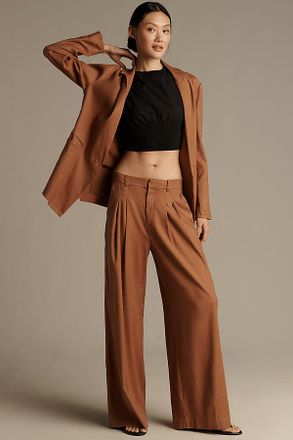 Maeve The Avery Linen Pleated Wide-Leg Trousers by Maeve Pants