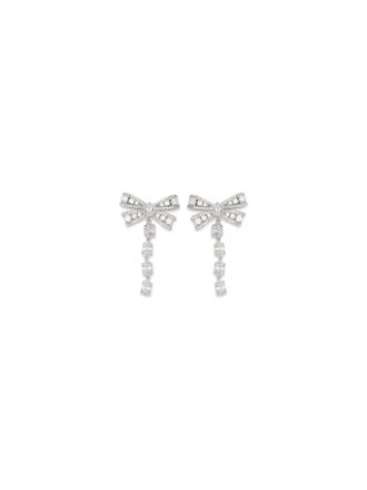 Self Portrait Womens Drop Earrings Crystal Bow Silver Brass