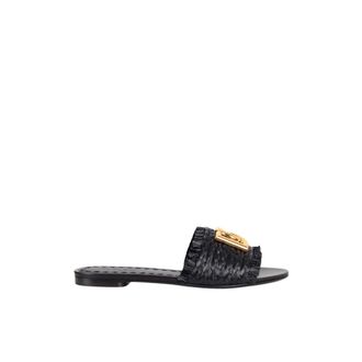 Dolce & Gabbana Flat Raffia Logo Slide - Dames - Sandalen - Zwart - 36 EU - Leer - Schoenen