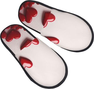 Generic Cotton Slippers Red Hearts Breathable Hotel Slippers Soft Anti-Slide Slipper For Ladies Hotel Indoor L