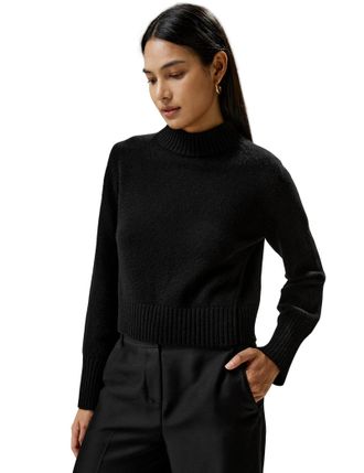 LilySilk Ribbed Collar and Hemline Wool Cashmere Sweater for Women