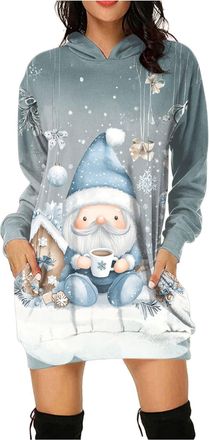 Generic Christmas Sweatshirt for Women Ugly Christmas Sweater Oversize Pullover Hooded Sweatshirt Reindeer Santa Jumper Dress Fun Family Jumper for Women UK