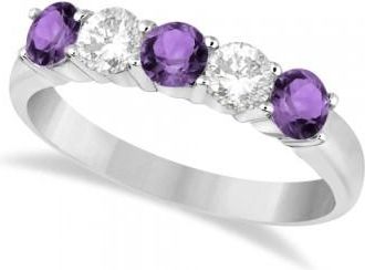 Allurez Five Stone Diamond and Amethyst Ring 14k White Gold (1.36ctw)