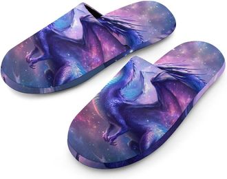 Generic Dragon G-alaxy Flannel Mens Slip-on Slippers Winter Warm House Shoes with Rubber Sole for Home Hotel