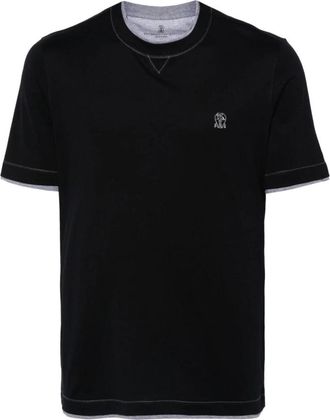 Brunello Cucinelli T-shirt met ronde hals - Heren - T-shirts - Blauw - XL - Katoen - Tops
