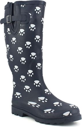 StormWells Ladies Womens Navy Paw Print Adjustable Calf Snow Rain Mud Festival Wellies Waterproof Dog Walking Wellington Boots (Navy Paw, 3 UK, numeric_3)