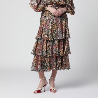 Valentino Silk tiered skirt with floral print