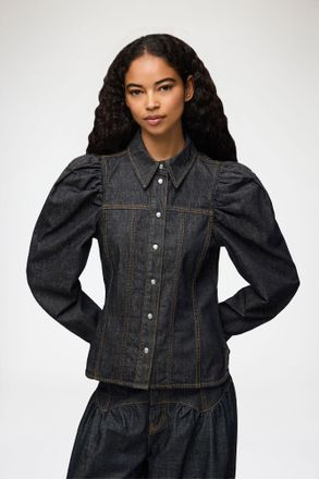 Ganni Navy Shirt in Textured Slub Denim