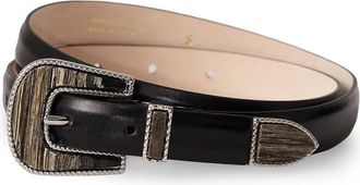 D&eacute;hanche Womens Travertine Smooth Leather Belt In Black