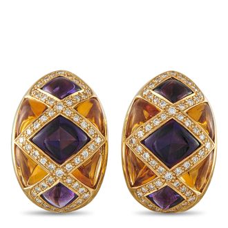 Luxury Bazaar 18K Yellow Gold 1.0ct Diamond, Citrine and Amethyst Earrings MF02-060226