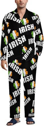 Generic Irish Flag Clovers Mens Pyjama Sets Long Sleeve Sleepwear Button Loungewear Nightwear