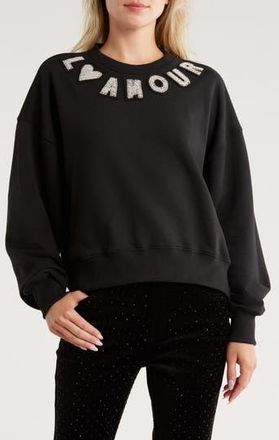 Cinq &agrave; Sept LAmour Beaded Patchwork Brandy Sweatshirt in Black at Nordstrom Rack, Size Xx-Small