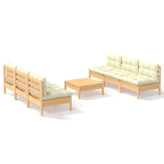 vidaXL Muebles De Jard&iacute;n 7 Piezas Cojines Madera De Pino Color Crema Vidaxl