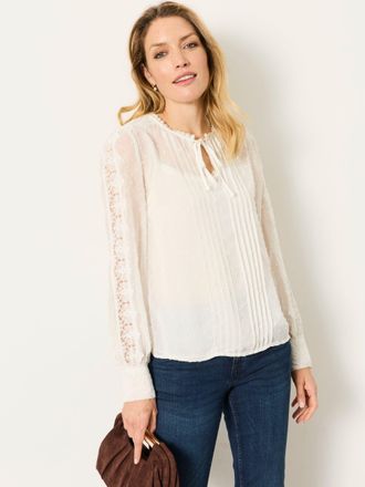 Fat Face FatFace Florence Ivory Sheer Dobby Lace Trim Blouse