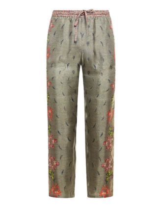 Pierre-Louis Mascia Silk Cropped Trousers With Floral Side Prints