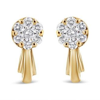 House of Brilliance 14K Gold 3/4 Cttw Diamond Floral Cluster Drop and Dangle Stud Earrings in Yellow at Nordstrom