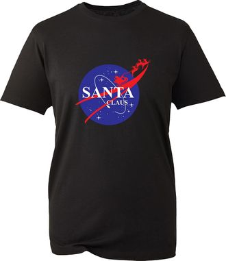 Generic NASA Santa Claus Christmas T-Shirt Funny NASA Logo Spoof Santa Claus Scientific Space Meme Xmas Winter Festival Unisex Adult Kids Tee Top (Black, L)