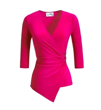 Joseph Ribkoff Womens Cross Over Jersey Knit Top In Hot Pink