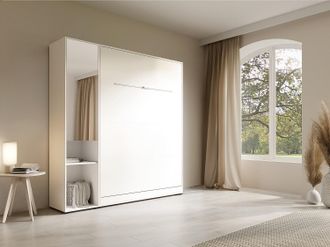 Vente-Unique Colonna di contenimento per letto a scomparsa Con specchio e armadio 1 porta e 2 nicchie Bianco - MOVELINO