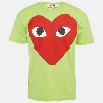 Comme Des Gar&ccedil;ons Play Green Heart Eyes Printed Cototn Knit T-Shirt