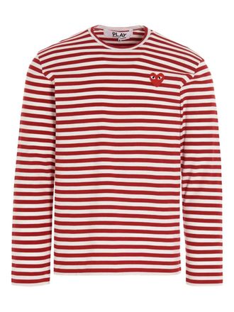 Comme Des Gar&ccedil;ons striped heart-logo T-shirt - men - Cotton - S - Red