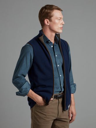 Oliver Brown Reversible Cashmere Gilet - Navy & Moss