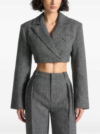 Mani&egrave;re De Voir Cropped blazer met wijde schouders en visgraatpatroon - Grijs