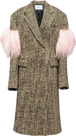 Prada double-breasted chevron shearling coat - women - Virgin Wool/Polyamide/Mohair/Goat Fur - 38 - Black