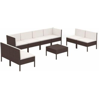 vidaXL 9 Pcs Garden Lounge Set Con Cojines Wicker Pe Brown