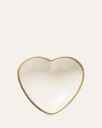 Aerin Ribbed 24K-Gold Rim Heart Dish