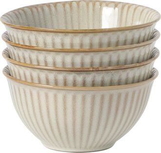 Gibson Home Bistro Linea Stoneware Reactive Glaze Ribbed Cereal Bowl, Set of 4 in Cream at Nordstrom