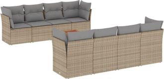 vidaXL Juego De Sof&aacute;s Jard&iacute;n Con Cojines Beige Mezcla 9 Pzas Rat&aacute;n Pe Vidaxl