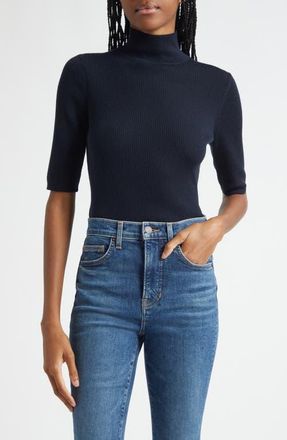 Veronica Beard Alastair Rib Short Sleeve Merino Wool Sweater in Navy at Nordstrom, Size X-Small
