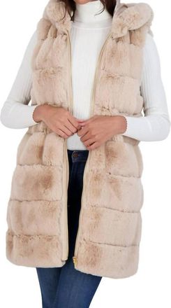 Via Spiga Hooded Quilted Faux Fur Vest In Beige